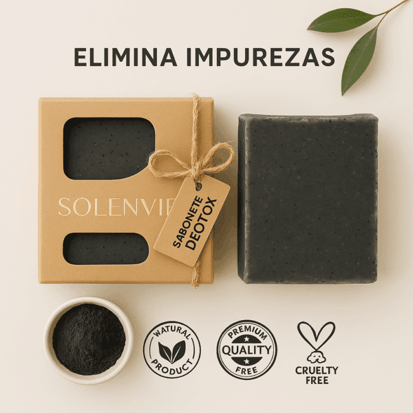 Sabonete Detox Carvão Ativado 80g – Limpeza Profunda Vegana Natural e Artesanal - Imagem 2