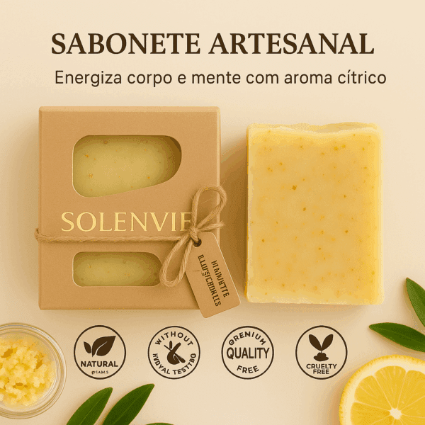 Sabonete Artesanal Natural Limão e Gengibre 80g – Vegano Feito à Mão - Imagem 2